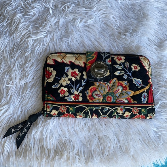 Retired Vera Bradley handbag & zip around wallet multi colors blues floral print - Picture 3 of 15